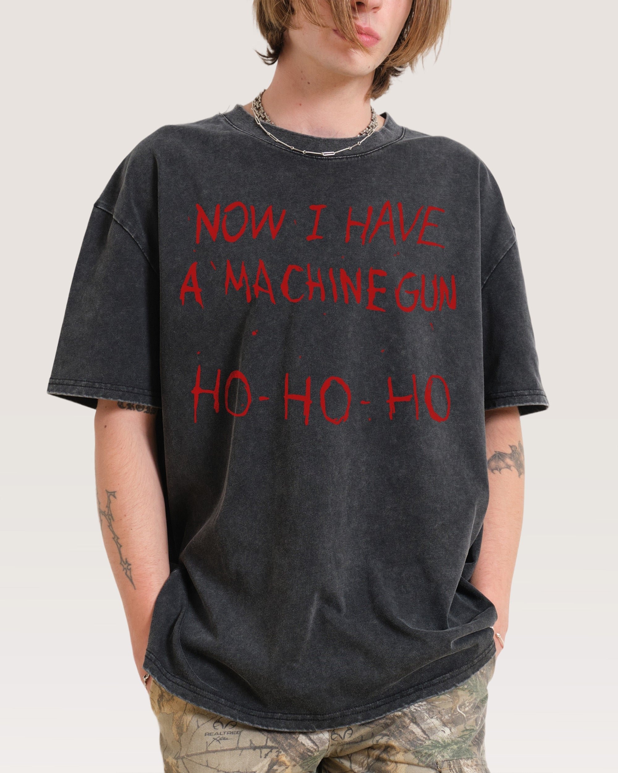 Machine Gun Ho-Ho-Ho Oversized Graphic Tee - Unisex 90s Boxy Fit 100% Combed Cotton