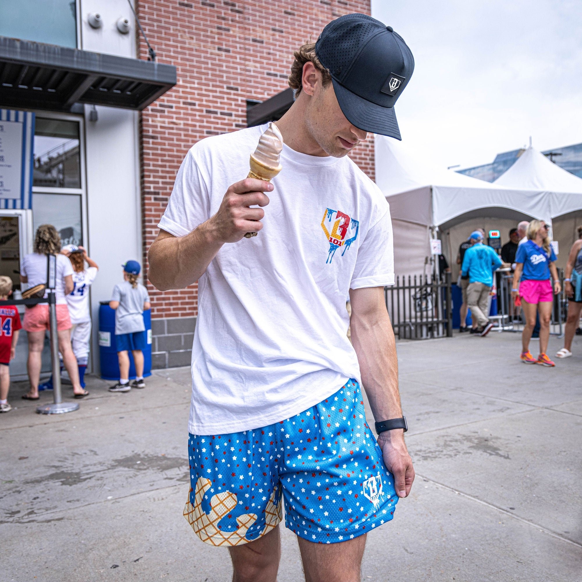 Ice Cream Shorts - USA Navy Blue Mesh Baseball Patriotic Shorts
