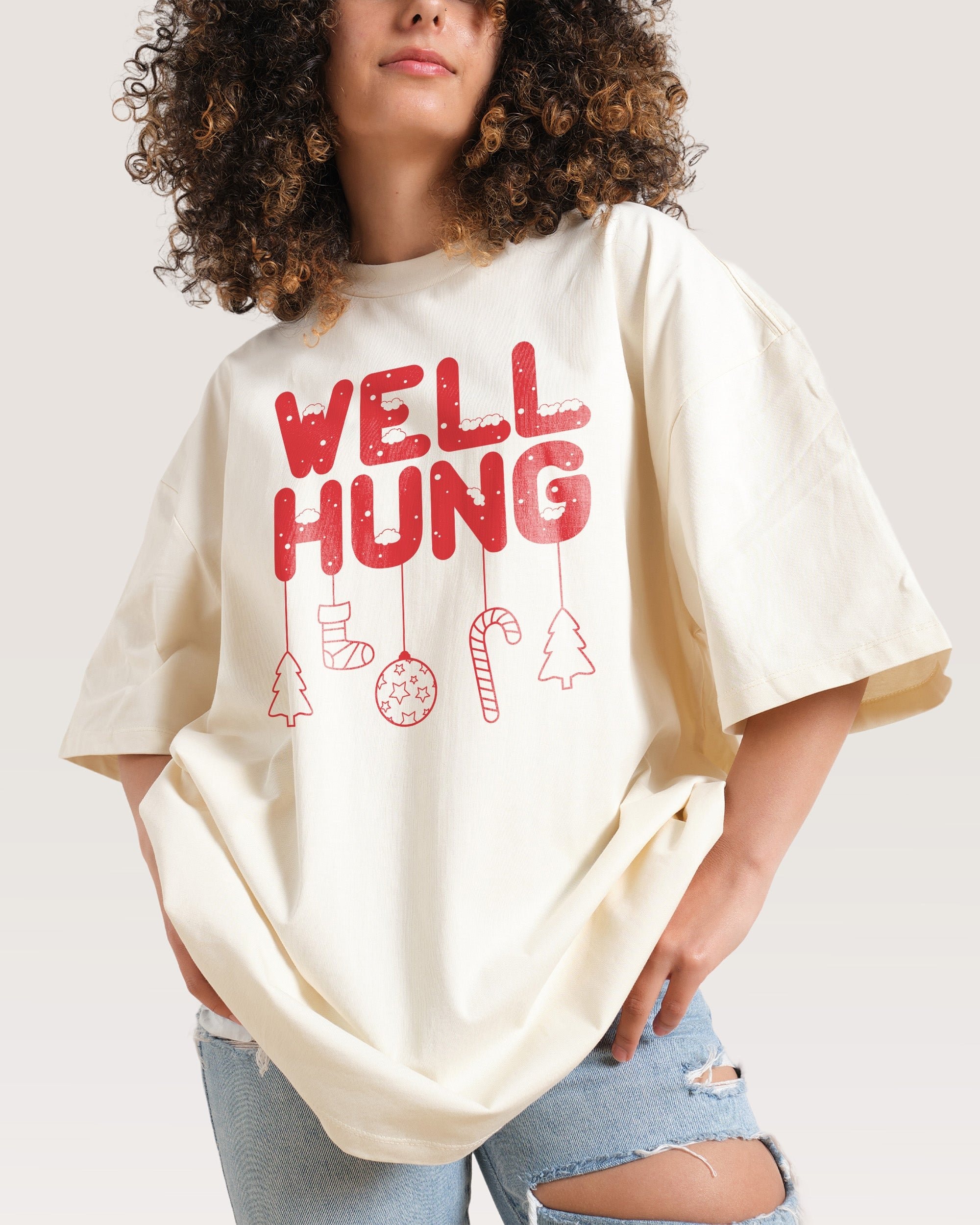 Well Hung Oversized Graphic Tee - Threadheads Unisex 90s Boxy Fit 100% Combed Cotton