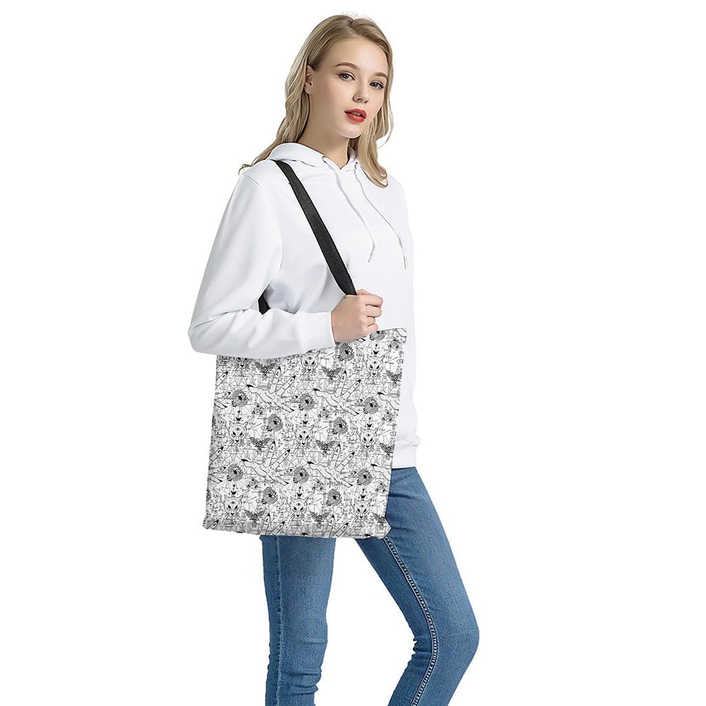 White and Black Wicca Magical Print Polyester Tote Bag