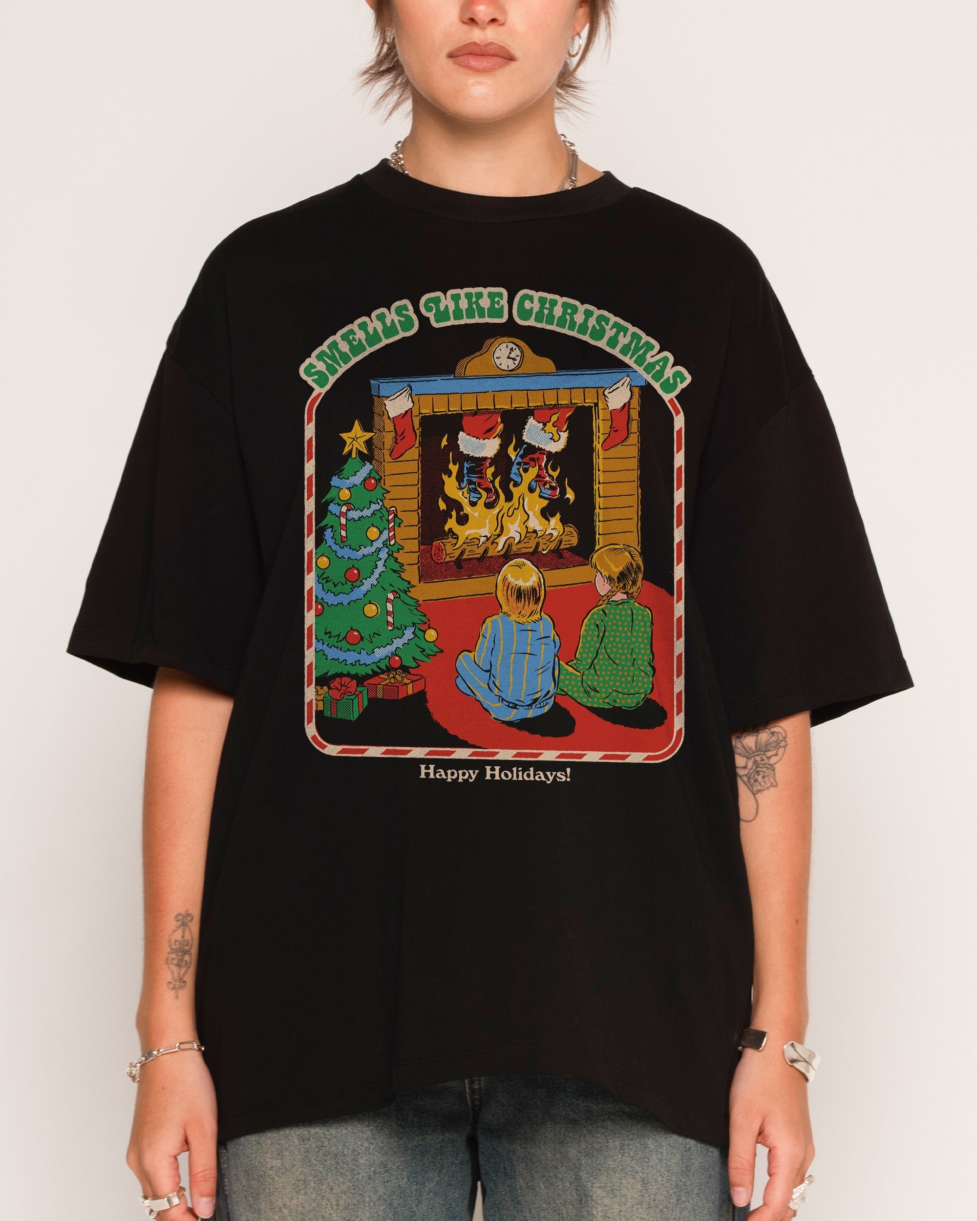 Smells Like Christmas Oversized Graphic Tee - Unisex 90s Boxy Fit 100% Combed Cotton