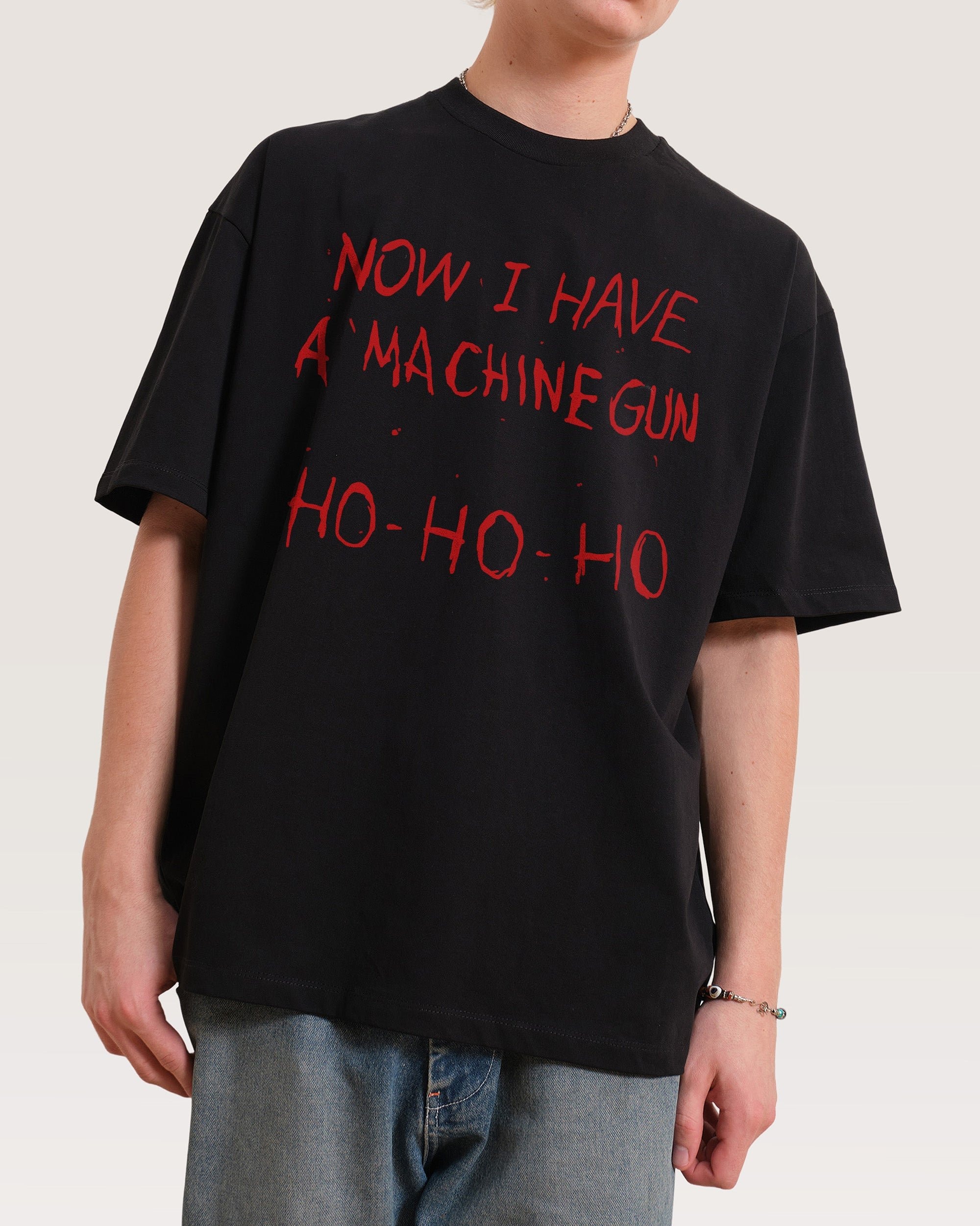 Machine Gun Ho-Ho-Ho Oversized Graphic Tee - Unisex 90s Boxy Fit 100% Combed Cotton