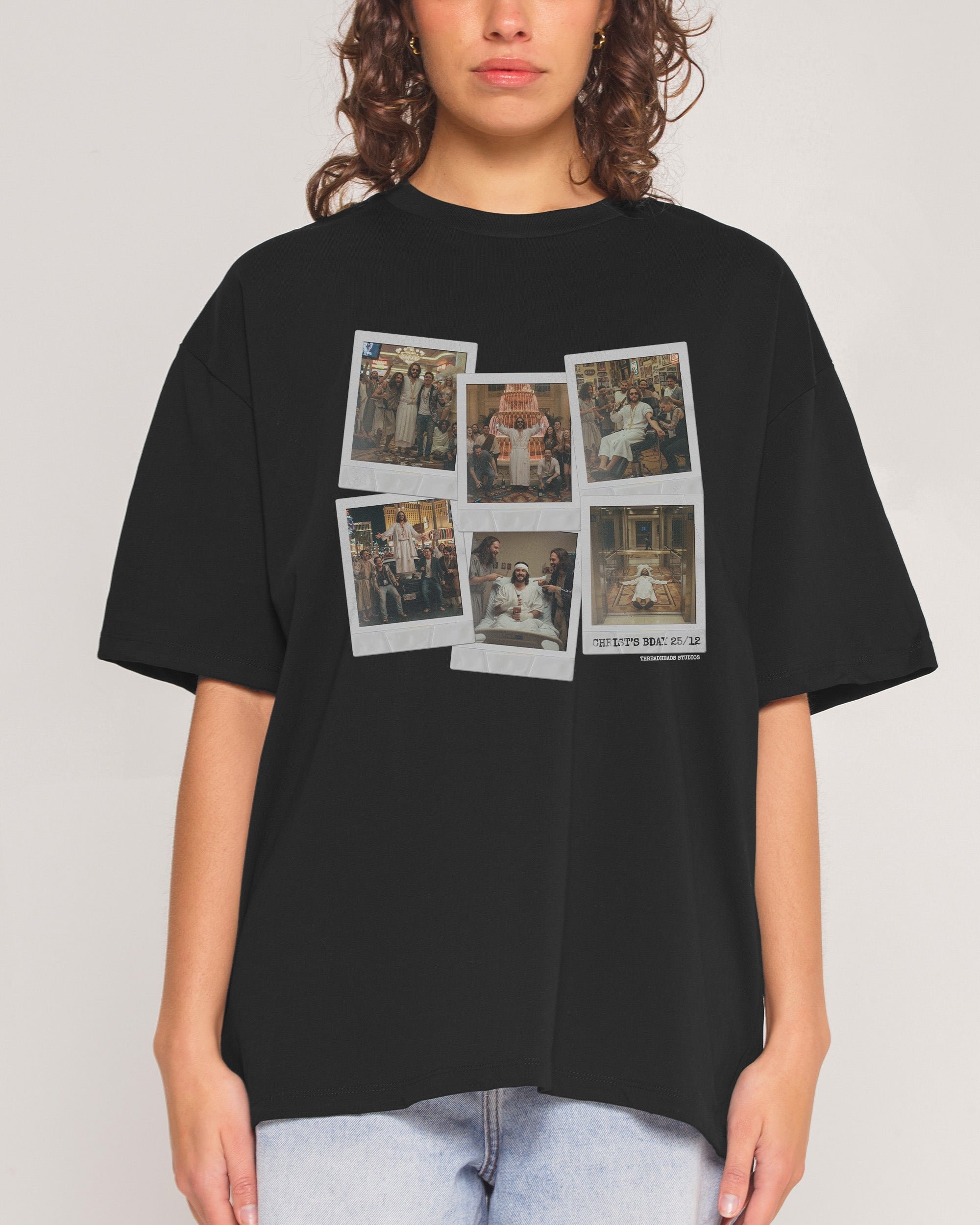 Christ's Bday Bender Oversized Graphic Tee - Unisex 90s Boxy Fit 100% Combed Cotton