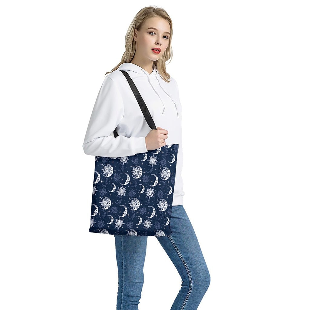 White and Blue Celestial Pattern Print Polyester Tote Bag