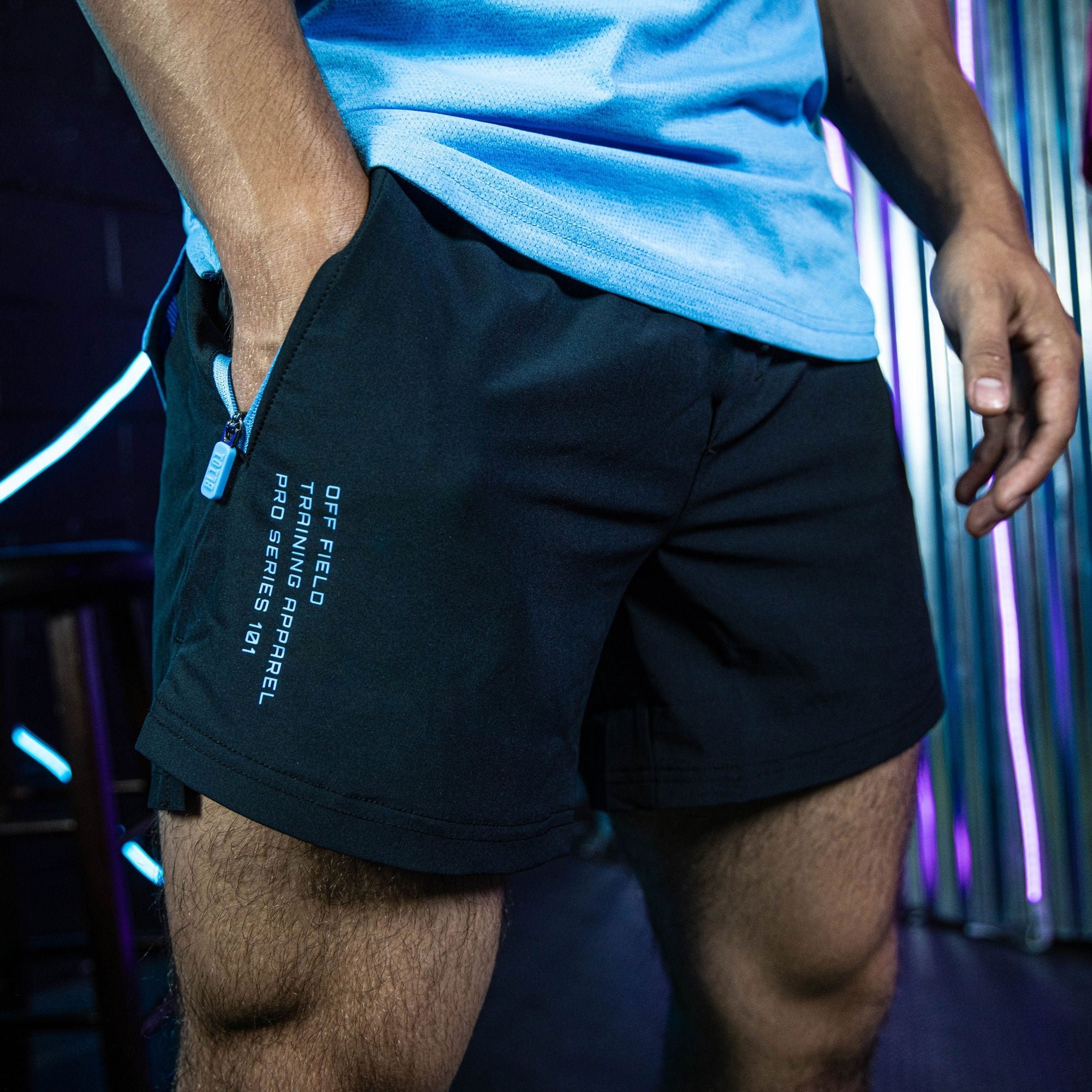 Pro Series Shorts V2 Black Light Blue Men's Baseball Athletic Shorts