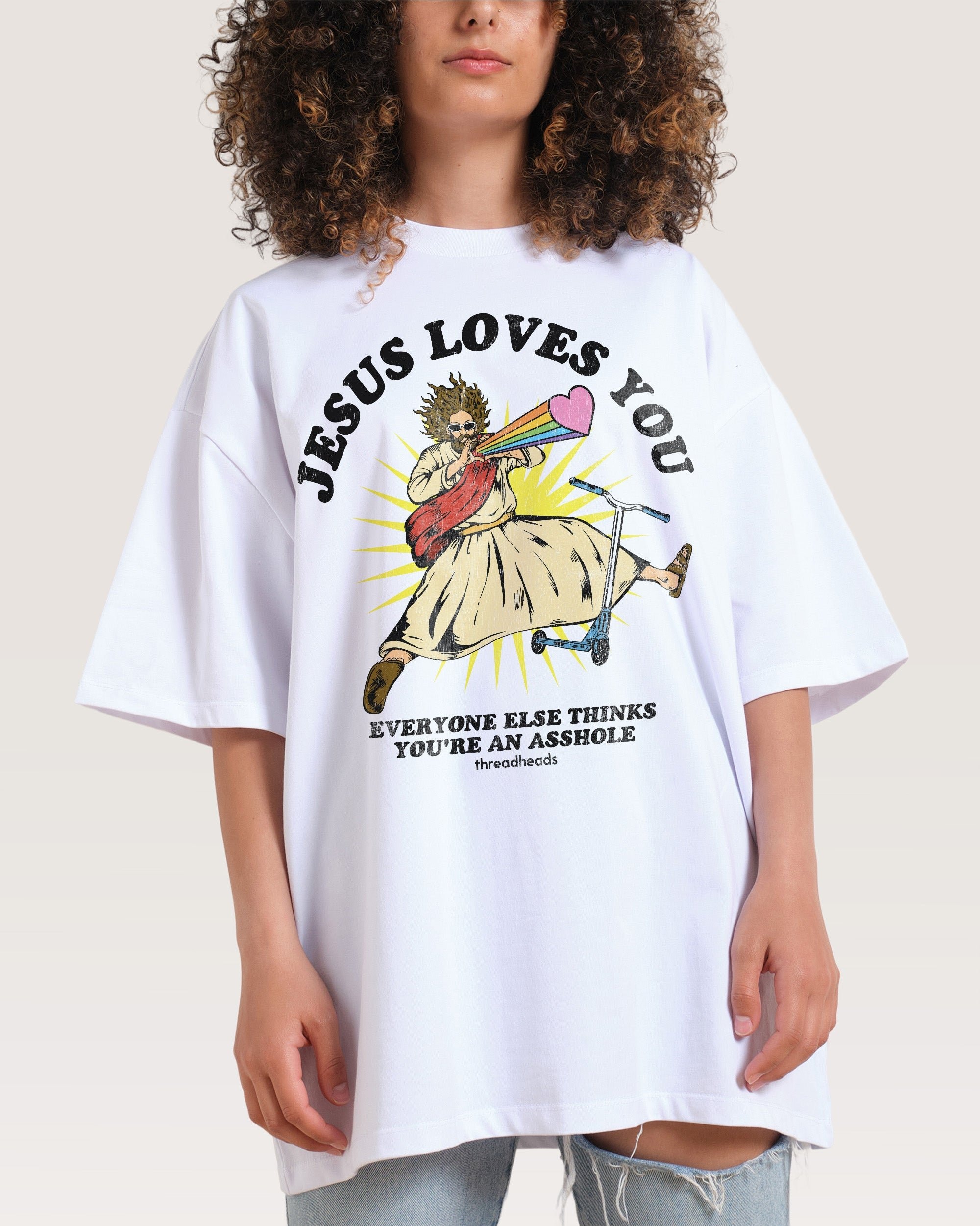 Jesus Loves You Oversized Graphic Tee - Unisex 90s Boxy Fit 100% Combed Cotton