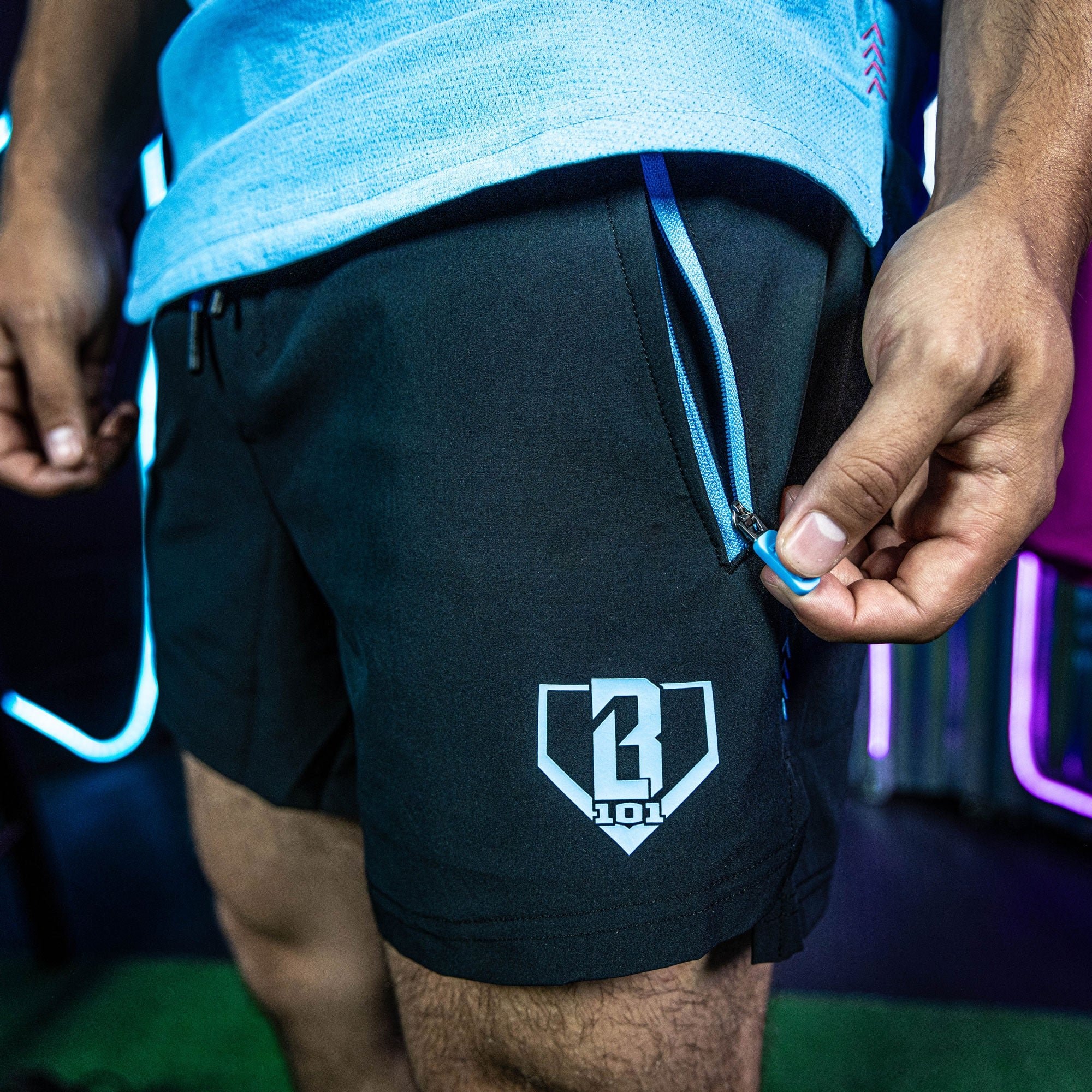 Pro Series Shorts V2 Black Light Blue Men's Baseball Athletic Shorts